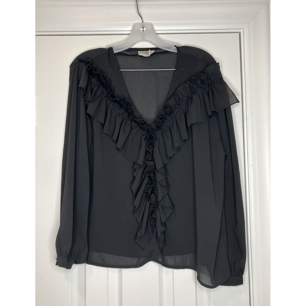 Muche et Muchette Women's Long Sleeve Ruffled Blouse Black L/XL Read